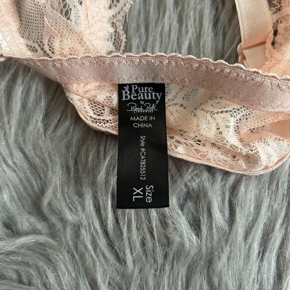 Pure Beauty By Rene Rofe Bralette Womens Size XL Pink Floral Lace Wirefree Bra - Picture 7 of 7